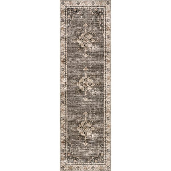 RUGS USA Lauren Liess Rosewood Vintage Machine Washable Brown 3 ft. x 8 ...