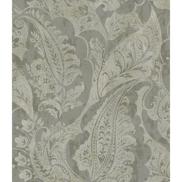 Seabrook Designs Glisten Metallic Charcoal and Tan Paisley Paper Strippable Roll (Covers 56.05 sq. ft.)