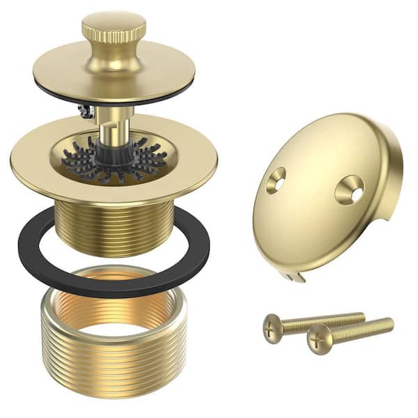 Bath Tub Trim Set with 2-Hole Overflow Faceplate, All Brass Lift and Turn Twist Tub Drains Replacement, Gold