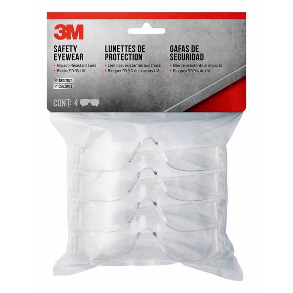 3M Clear Frame with Clear Lenses Indoor Safety Glasses (4-Pack)