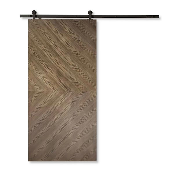 Urban Woodcraft 83 in. x 40 in. Dark Oak Wood Sliding Barn Door with Solid Core and Hardware Included