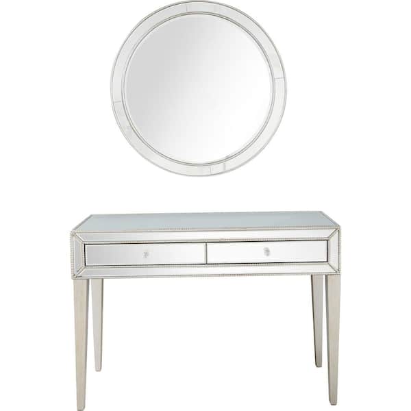 Camden Isle Alice Wall Mirror 48 in. Silver Rectangle Mirrored Glass Console Table with Drawers