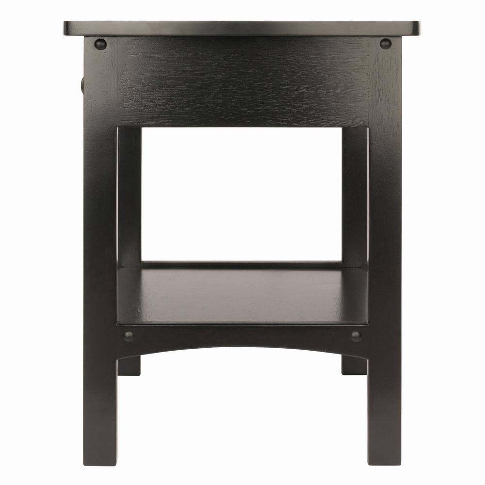 Transitional Square Black Nightstand with Storage Drawer and Open Shelf