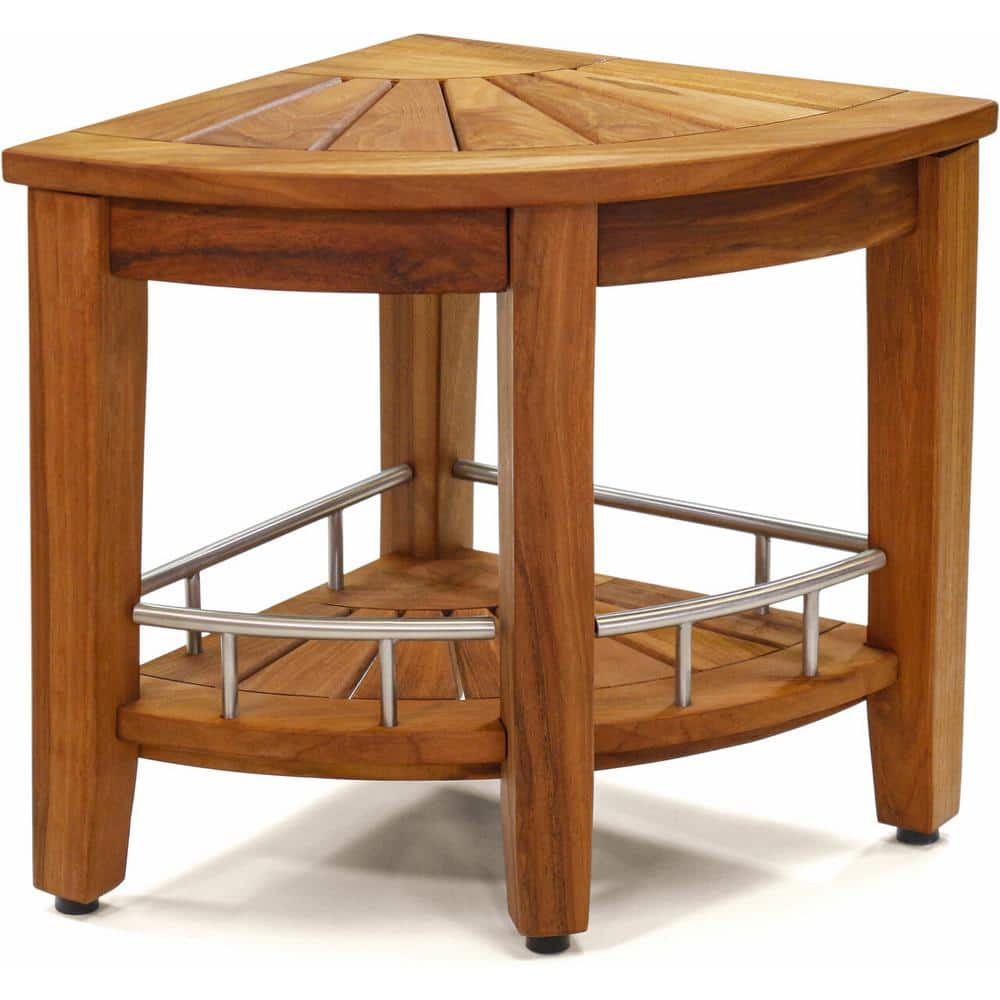 Patented 15.5 in. x 15.5 in. Kai Corner Teak and Stainless Shower Bench wit