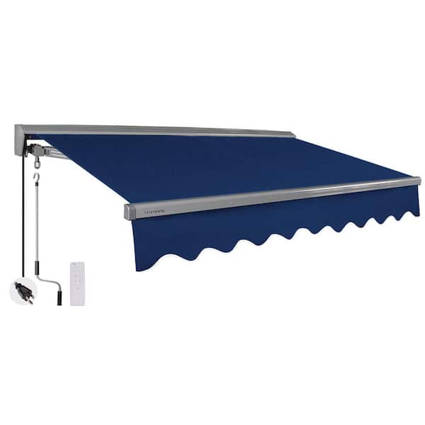 Advaning 12 ft. Classic Series Semi-Cassette Electric w/Remote Retractable Patio Awning, Indigo & Black (10 ft. Projection)