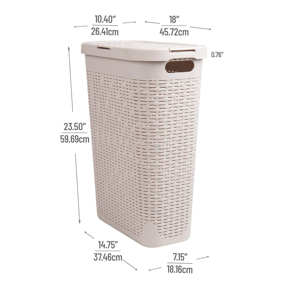 Ivory Wicker Design Upright Hamper with Lid, 18" x 10.4" x 23.5"