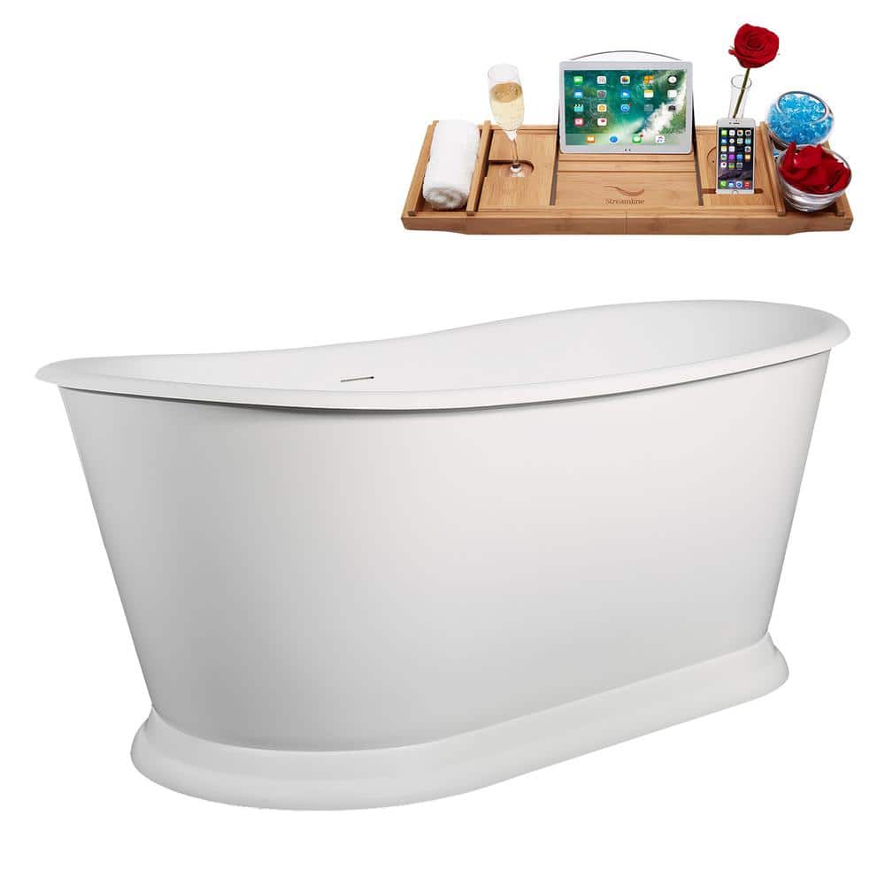 66.5" Glossy White Acrylic Freestanding Soaking Tub with Tray