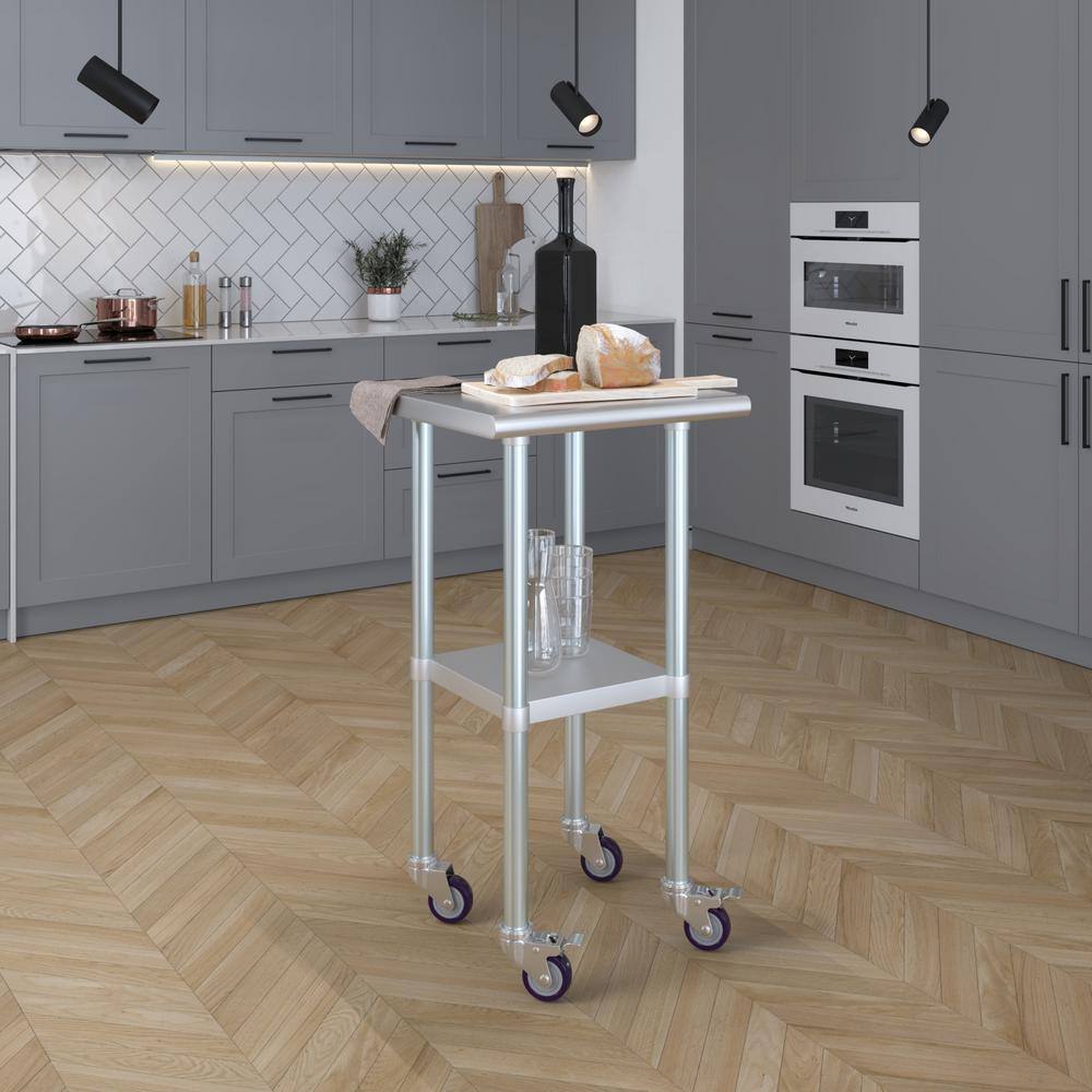 20" Stainless Steel Work Table with Galvanized Undershelf and Casters