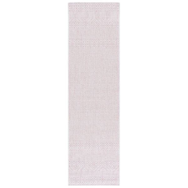 Courtyard 2 ft. x 7 ft. Ivory/Soft Pink Geometric Indoor/Outdoor Runner Rug