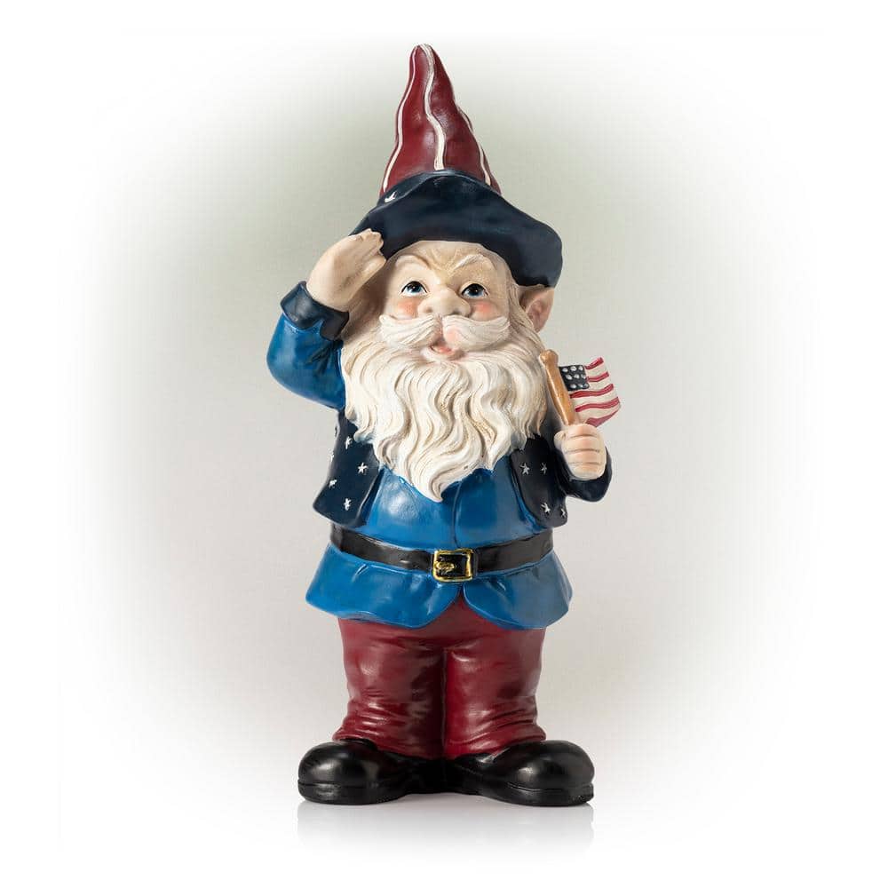 12 in. Tall Outdoor Patriotic Garden Gnome Saluting Yard Statue Decoration