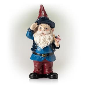12 in. Tall Outdoor Patriotic Garden Gnome Saluting Yard Statue Decoration