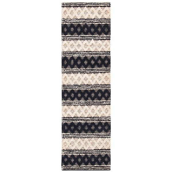 Natural Fiber Black/Ivory 2 ft. x 8 ft. Diamond Striped Runner Rug