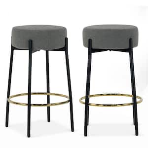 Avner 27 in. Gray Boucle Backless Metal Counter Stool with Black Metal Legs Set of 2