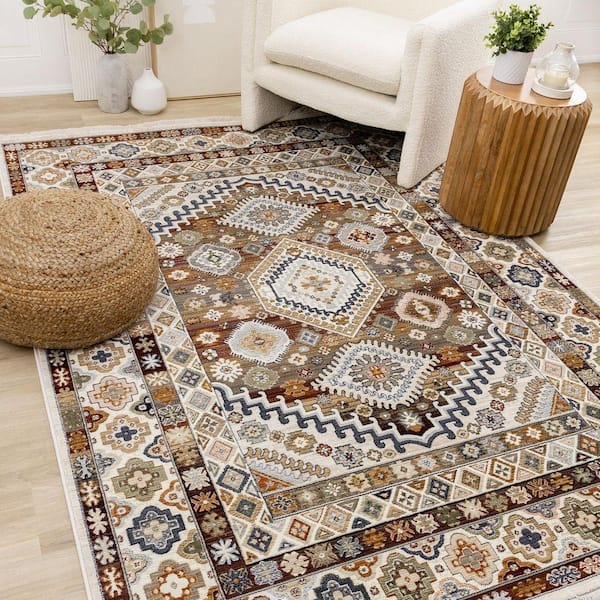 Jovira Collections 5 ft. x 8 ft. Beige Border, Classic Indoor Area Rug