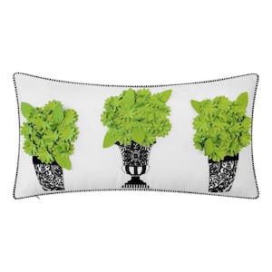 Multi-Colored Dimensional Topiary Lumbar w/Crewel Embroidered Pots Indoor/Outdoor 13 x 25 Decorative Throw Pillow
