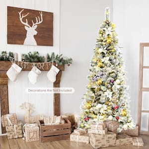 7 ft. White Pre-Lit LED Snow Flocked Slim Artificial Christmas Tree with 350 Warm White Light