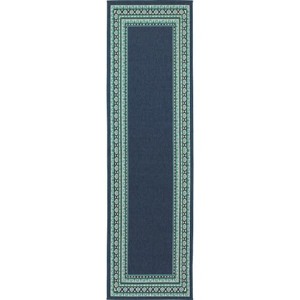 Tonga Navy 2 ft. x 8 ft. Indoor/Outdoor Patio Runner Rug