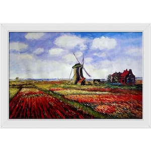 Tulip Field with Rijnsburg Windmill by Claude Monet Galerie White Framed Architecture Painting Art Print 28 in. x 40 in.