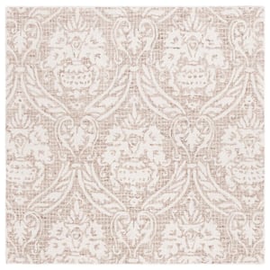 Abstract Ivory/Beige 6 ft. x 6 ft. Damask Square Area Rug