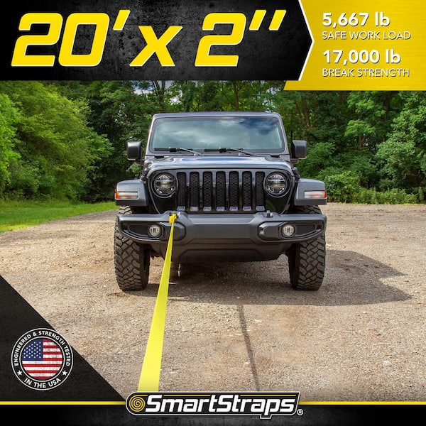20 ft. x 2 in. 5,667 lbs. Working Load Limit Yellow Tow Rope Strap with Loop Ends