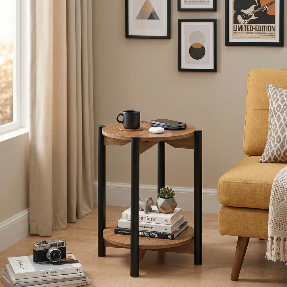Furniture of America Elix 18 in. Walnut Round Wood End Table with