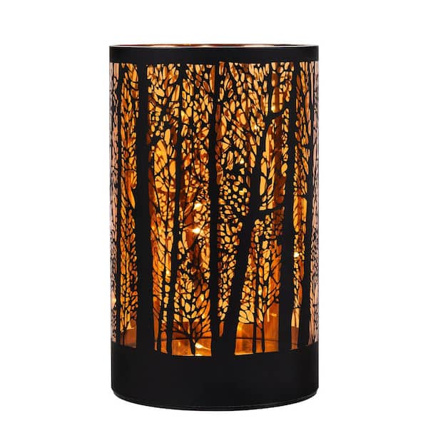 LED Lighted Forest Trees Glass Hurricane Fall Harvest Candle Decoration-7.75 in.