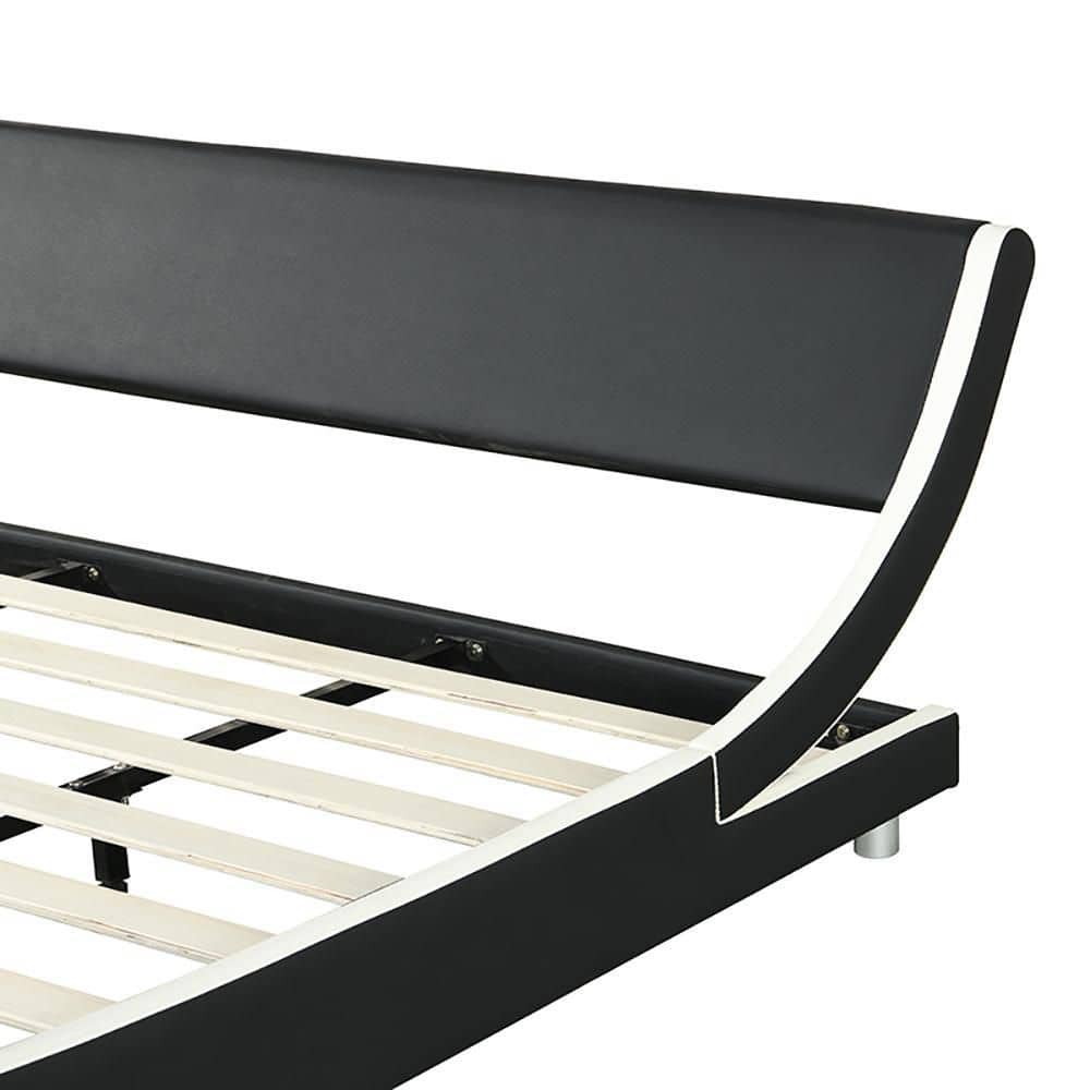Unbranded  80.3 in.W Black White Wood Frame Faux Leather Upholstered King Size Platform Bed Frame - 3
