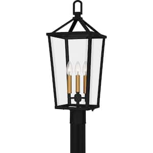 Hull 3-Light Matte Black Aluminum Hardwired Outdoor Marine Grade Post Light with No Bulbs Included