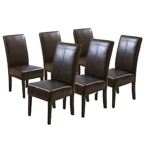 Pertica T-stitch Chocolate Brown Leather Dining Chairs (Set of 6)