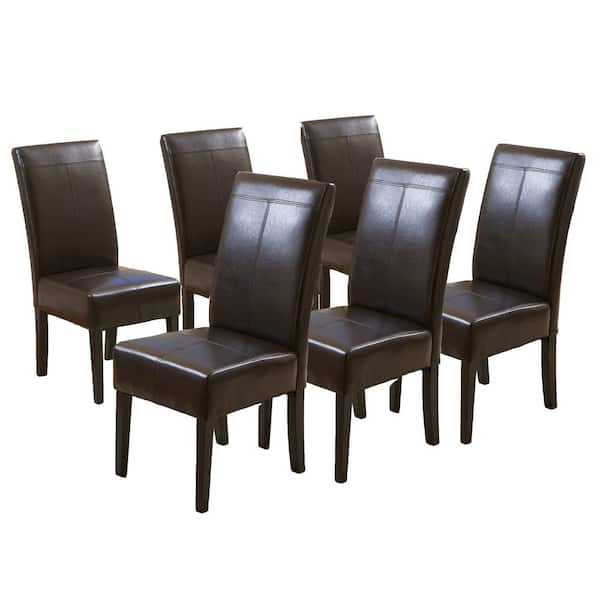 Noble House Pertica T Stitch Chocolate, Real Leather Dining Chairs Set Of 6