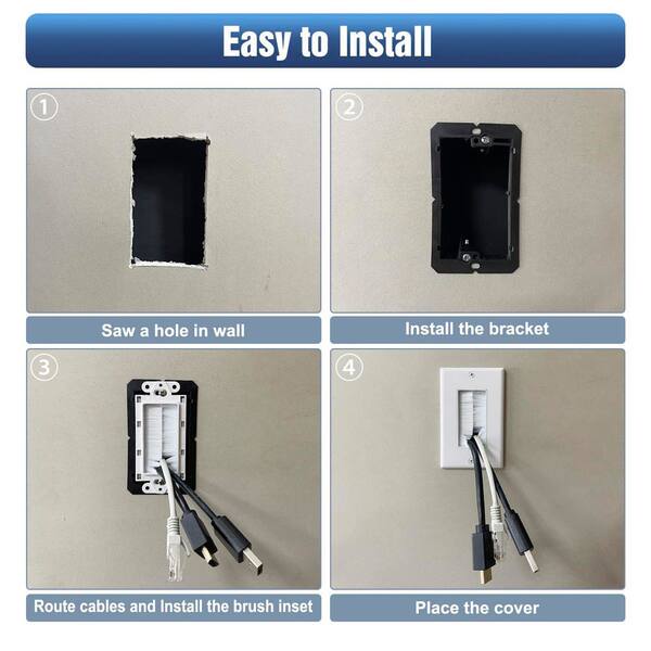 thumbnail image 2 of Iwillink 6-Pack Brush Wall Plates With Low Voltage Brackets - Cable Pass Through For Home Theater & TV 2 of 12