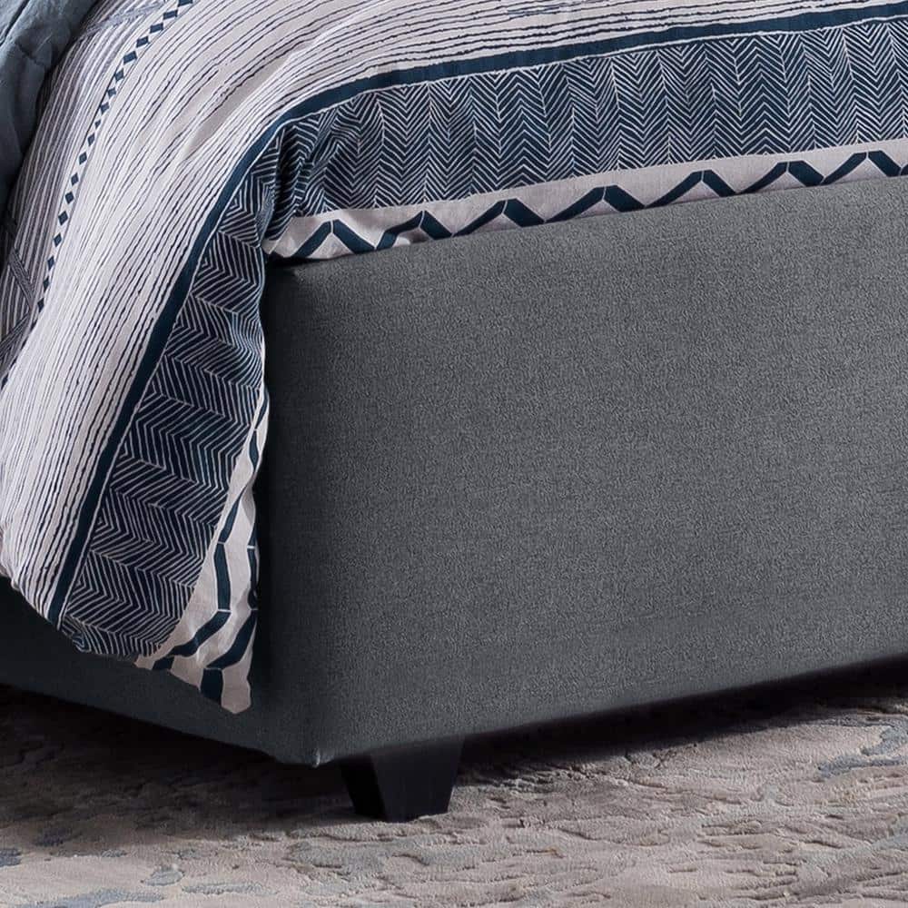 Contemporary Ash Gray Queen Platform Bed with Tufted Upholstery and Nailhead Trim