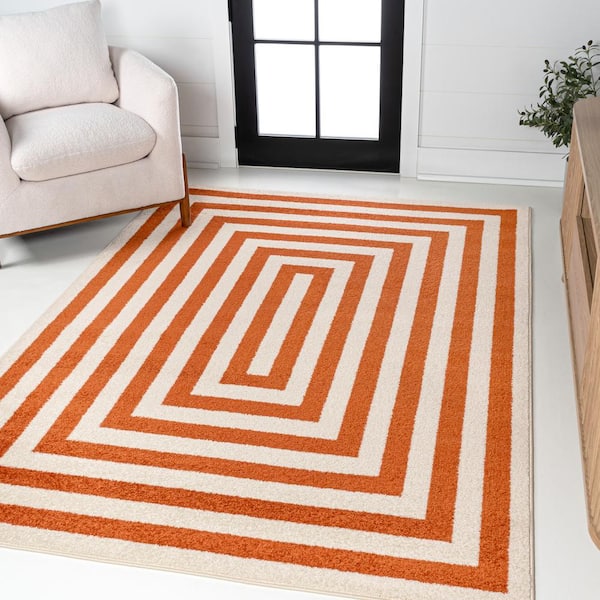 Bandol Modern Classic Mitre Stripe Terracotta/Ivory 9 ft. x 12 ft. Area Rug