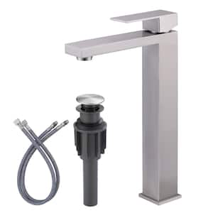 Single Handle Single Hole Bathroom Faucet with Drain Kit and Supply Lines included in Brushed Nickel