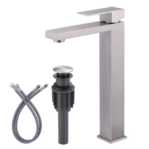 IVIGA Single Handle Single Hole Bathroom Faucet with Drain Kit and Supply Lines included in Brushed Nickel