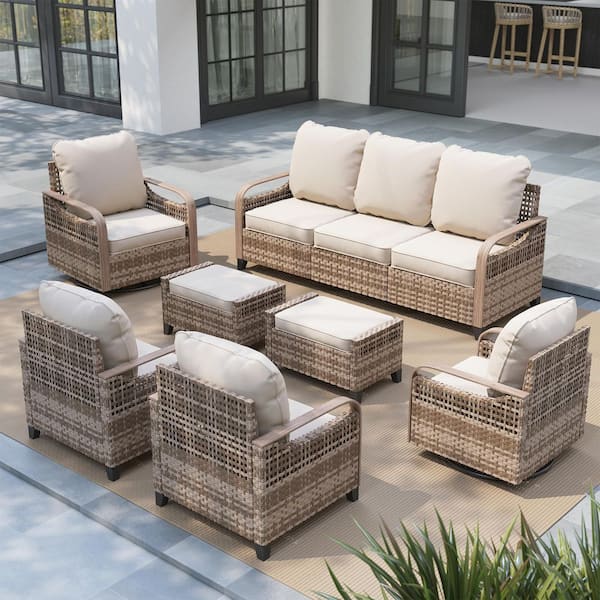 7-Person 7 Pieces Outdoor Conversation Set with 2-Ottomans