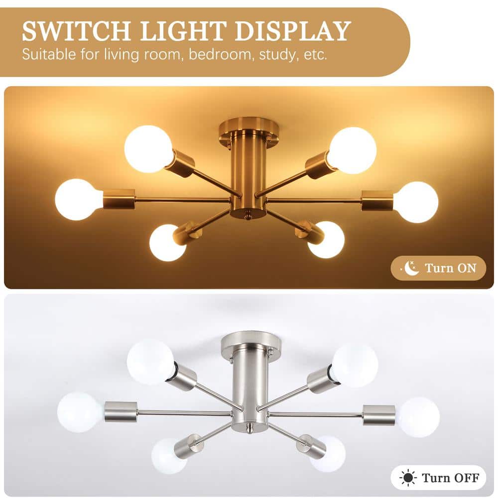 Nickel 6-Light Sputnik Linear Chandelier