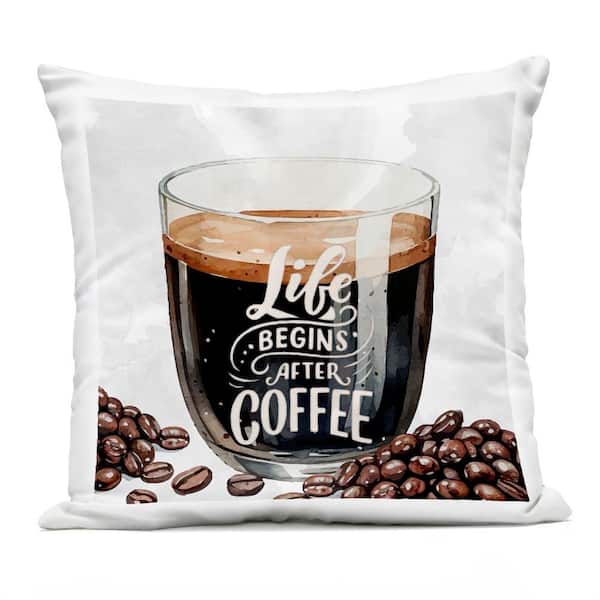 Life Begins After Coffee Black Square Outdoor Throw Pillow