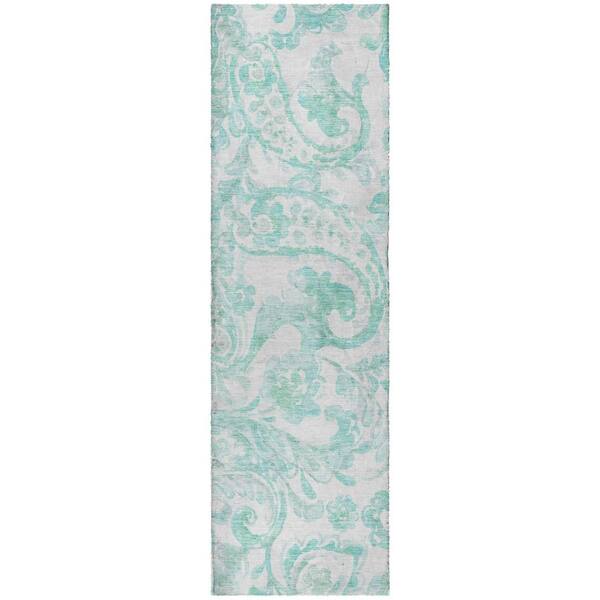 Dream Shag Premium Machine Washable Abstract ADS835 Turquoise 2 ft. x 7 ft. Runner Rug