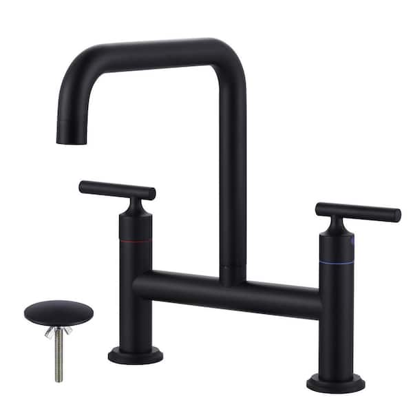 Double Handle Bridge Kitchen Faucet in Matte Black