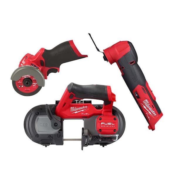 Milwaukee M12 FUEL 12-Volt Lithium-Ion Cordless Compact Band Saw, M12 FUEL Oscillating Multi-Tool and M12 FUEL 3 in. Cut Off Saw