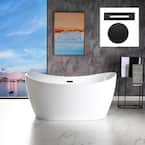 Carver 59 in. Acrylic FlatBottom Double Slipper Bathtub with Matte Black Overflow and Drain Included in White