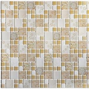 3D Falkirk Retro 10/1000 in. x 37 in. x 19 in. Beige Mustard Yellow Faux Squares Victorian Medallions PVC Wall Panel