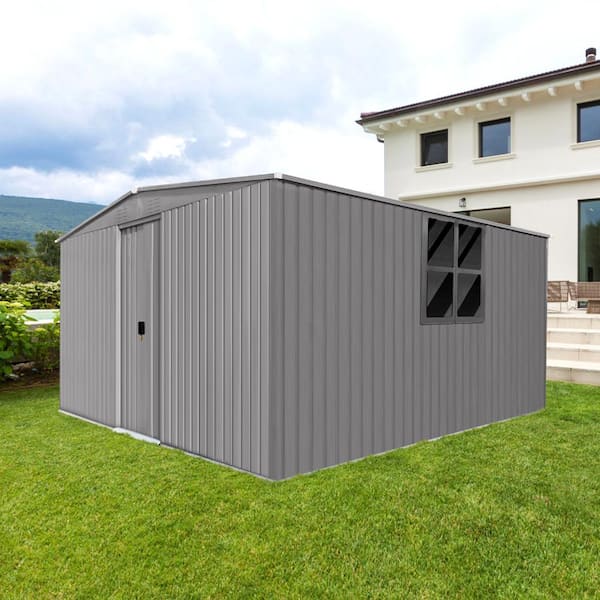 13 ft. W x 11 ft. D Gray Outdoor Metal Storage Shed with Double Doors