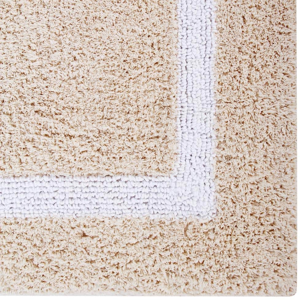 Sand and White Cotton Reversible Bath Rug Set