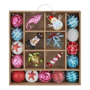 19-Count Multi-Colored Shatterproof Ornament Set Coastal