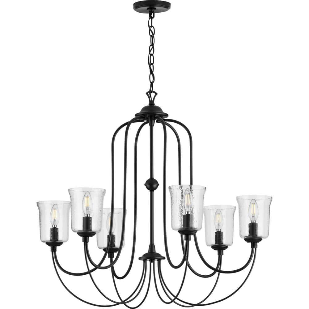 Black Cage 32" Chiseled Glass 6-Light Chandelier
