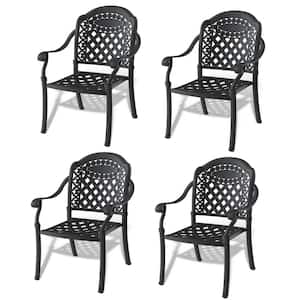 4-Piece Aluminum Outdoor Dining Chair with Random Colors Cushions (4-Pack) in Black