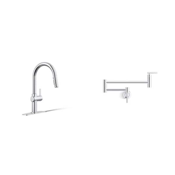 Clarus Touchless Pull Down Sprayer Kitchen Faucet and Wall Mount Pot Filler in Polished Chrome Combo