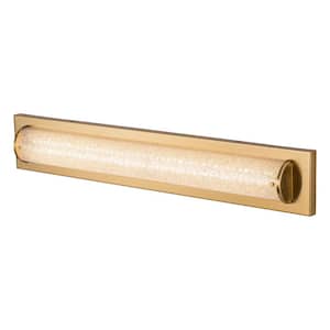 28 in. Brushed Gold LED Bathroom Vanity Light Bar with Clear Sandy Glass